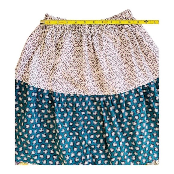 Handmade Retro Cute Teal Yellow Purple Tiered Multi Pattern Floral Cotton Skirt - Picture 4 of 5